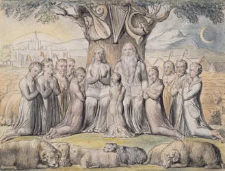 Illustrationen aus dem Buch Hiob, Tafel 2 (Seite 1): Hiob und seine Familie, nach William Blake (1757-1827)